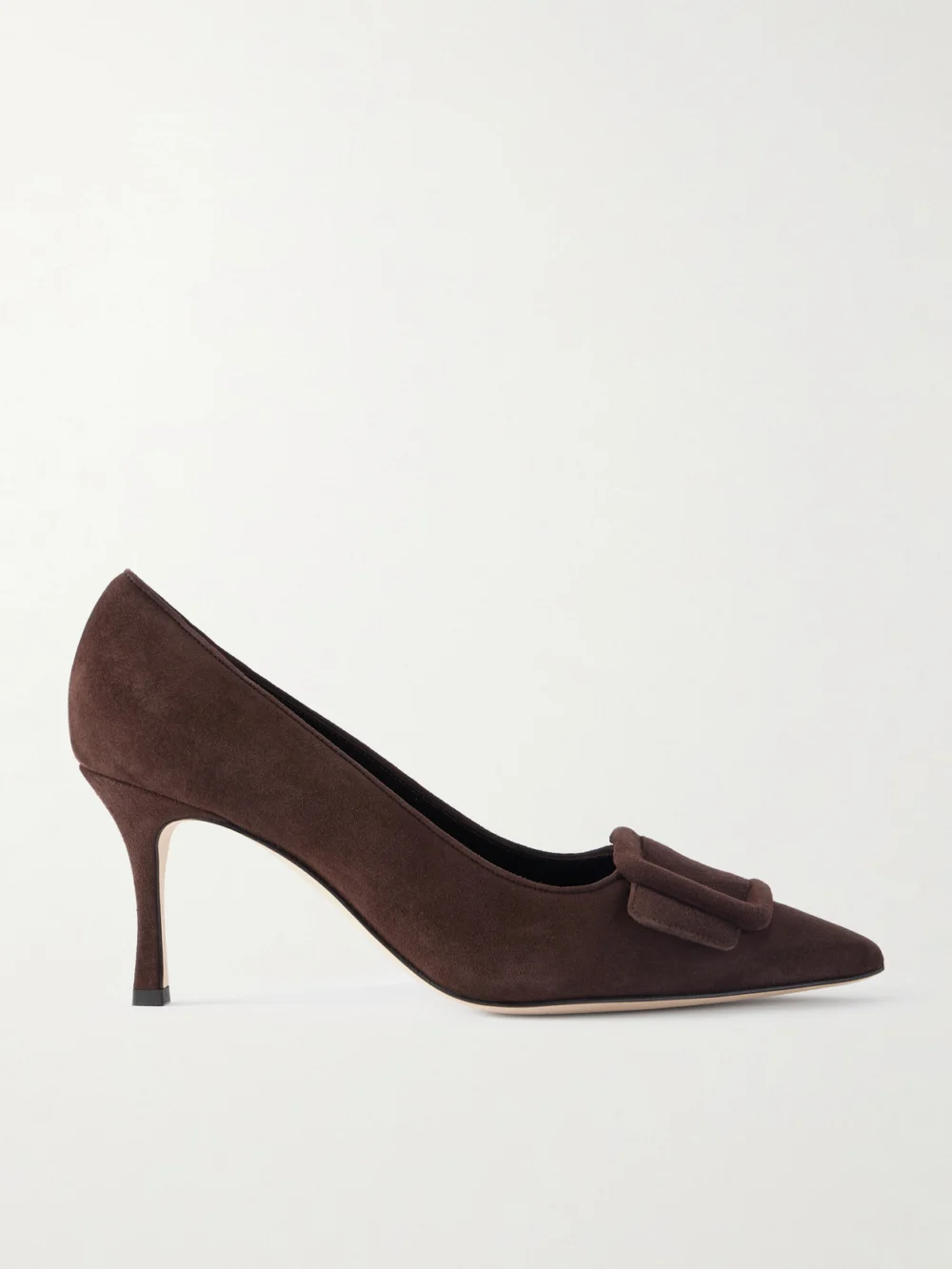 Manolo Blahnik Maysale 70 Buckled Suede Pumps in dark brown