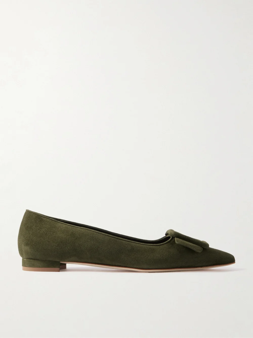 Manolo Blahnik Maysale Buckled Suede Point-toe Flats in army green