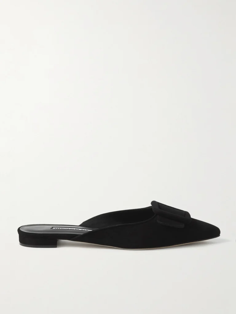 Manolo Blahnik Maysale Buckled Suede Point-toe Flats