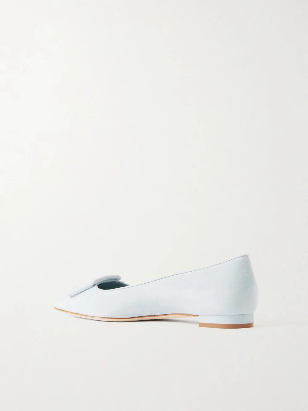 Back view of the Manolo Blahnik Maysale Buckled Suede Point-toe Flats
