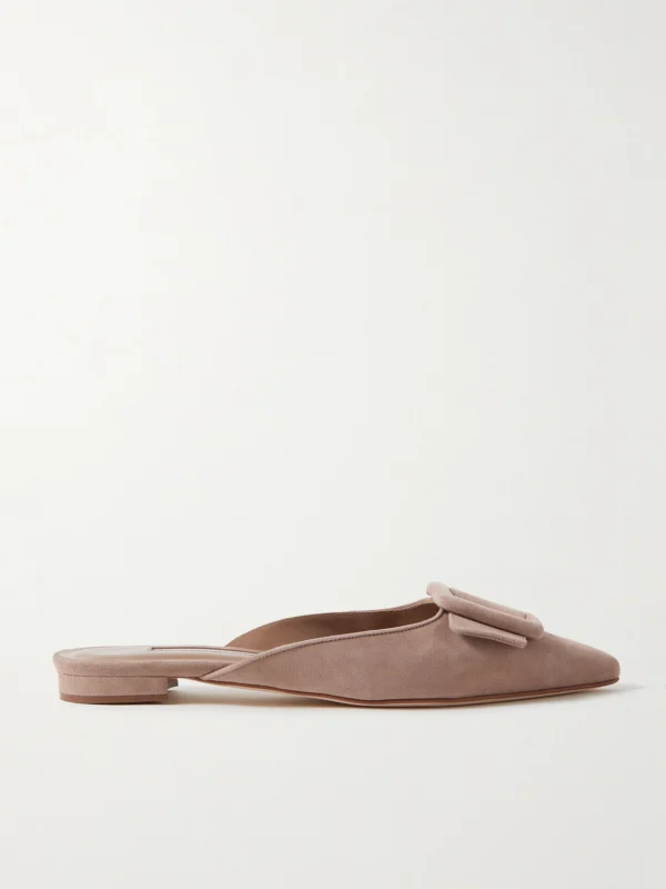 Manolo Blahnik Maysale Buckled Suede Point-toe Flats