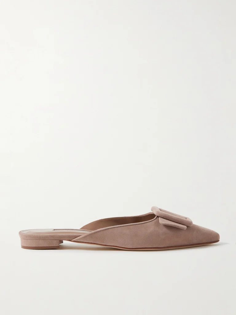 Manolo Blahnik Maysale Buckled Suede Point-toe Flats