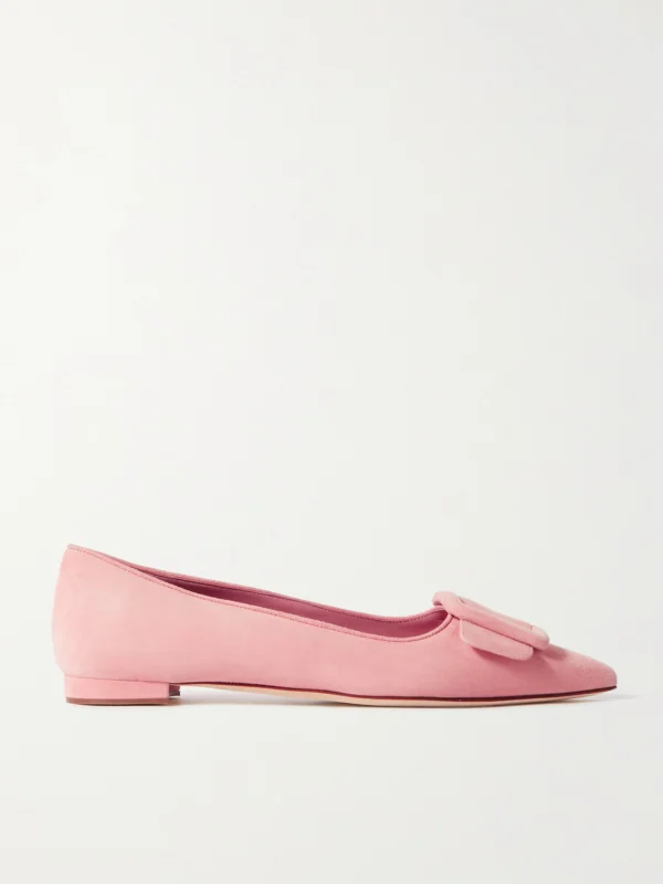 Manolo Blahnik Maysale Suede Point-toe Flats