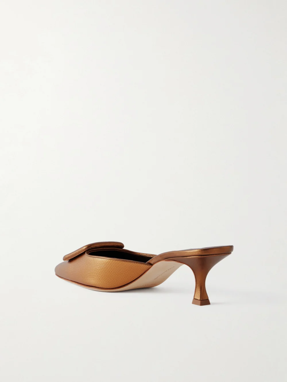 Back view of the Manolo Blahnik Maysalebi 50 Lizard-effect Metallic-leather Mules