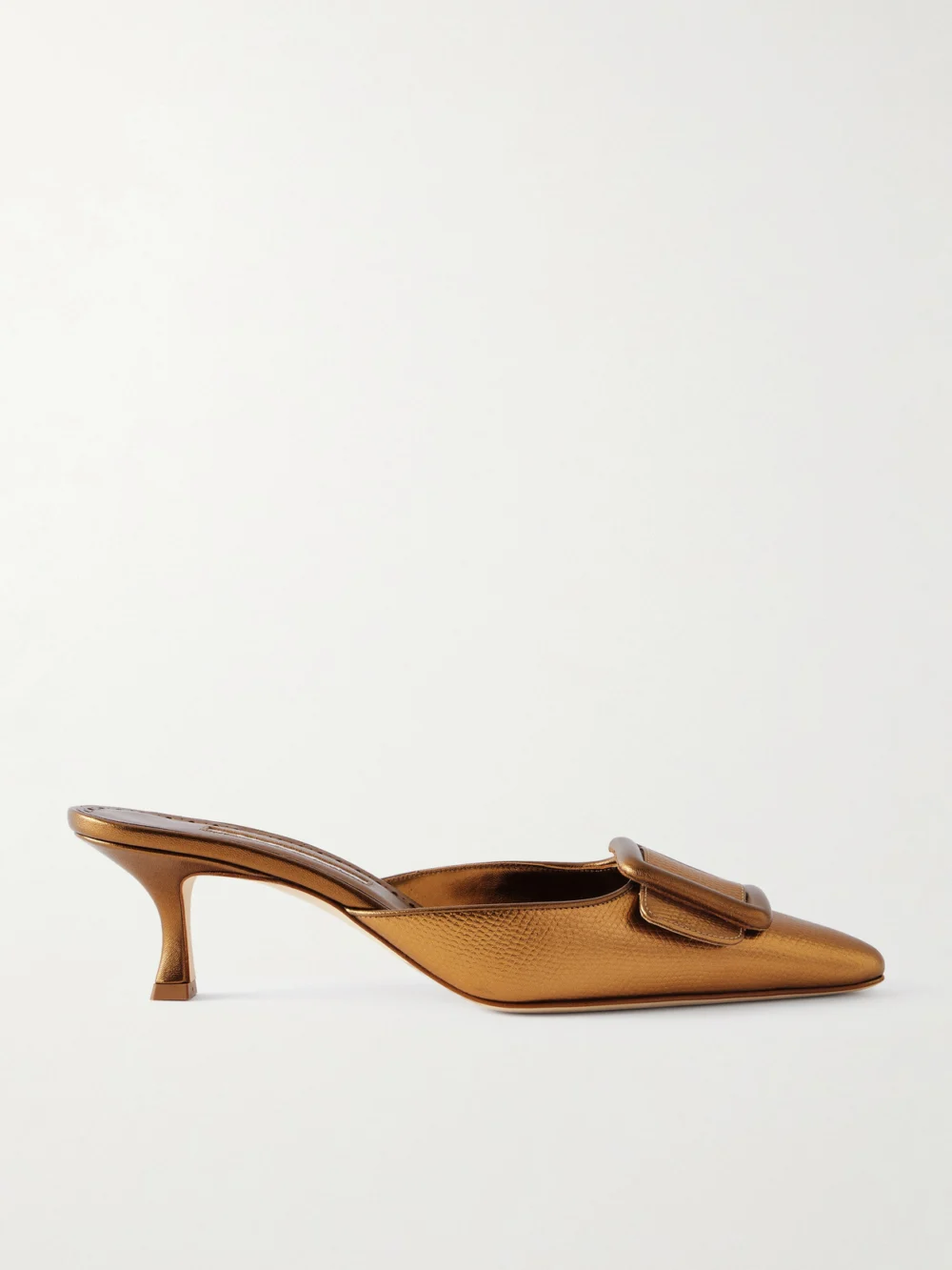 Manolo Blahnik Maysalebi 50 Lizard-effect Metallic-leather Mules in bronze