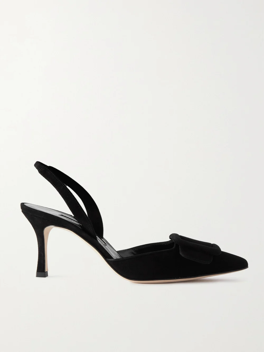 Manolo Blahnik Maysli 70 Buckled Suede Slingback Pumps in black