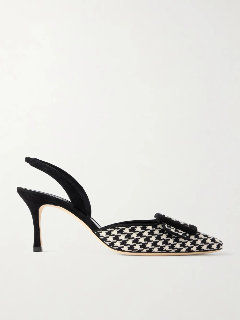 Manolo Blahnik Mayslibi 70 Suede-trimmed Houndstooth Slingback Pumps in black