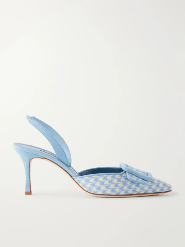 Manolo Blahnik Mayslibi 70 Suede-trimmed Houndstooth Slingback Pumps