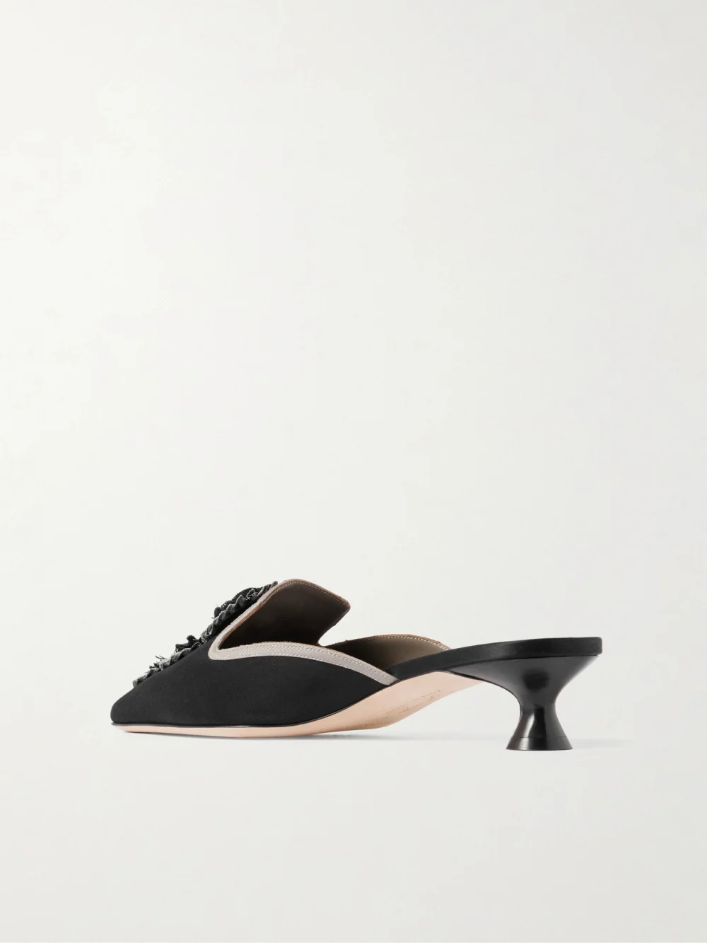 Back view of the Manolo Blahnik Merode 30 Grosgrain-trimmed Satin Mules