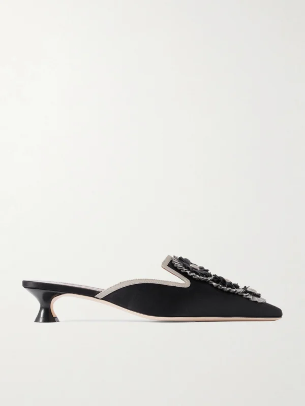 Manolo Blahnik Merode 30 Grosgrain-trimmed Satin Mules