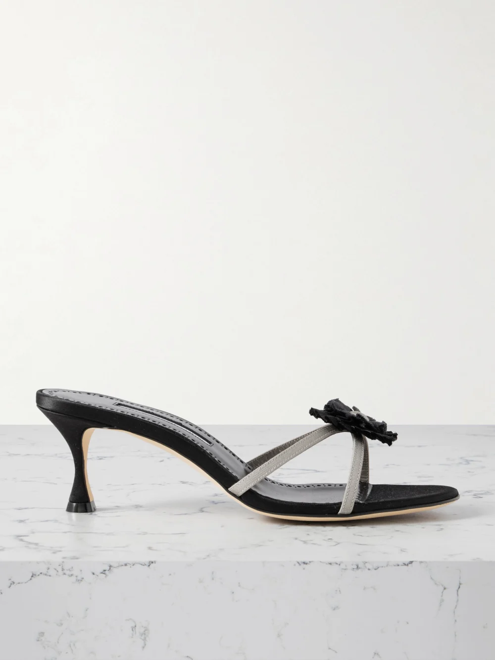 Manolo Blahnik Paliss 50 Appliquéd Grosgrain Mules in black