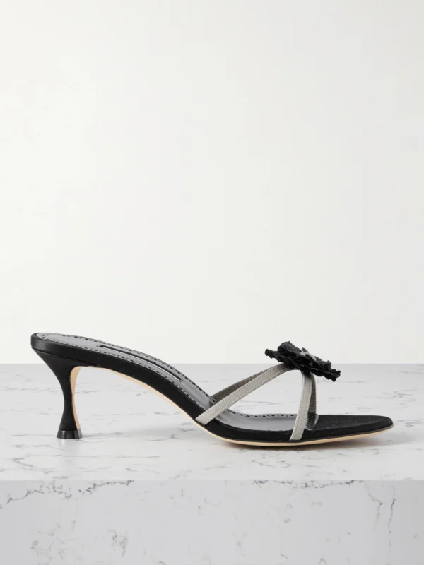 Manolo Blahnik Paliss 50 Appliquéd Grosgrain Mules
