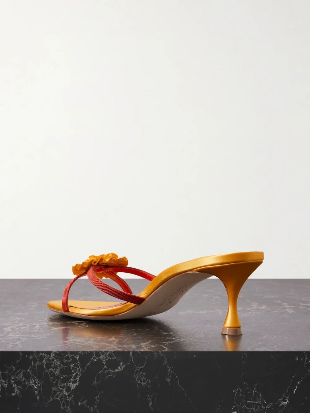 Back view of the Manolo Blahnik Paliss 50 Appliquéd Grosgrain Mules