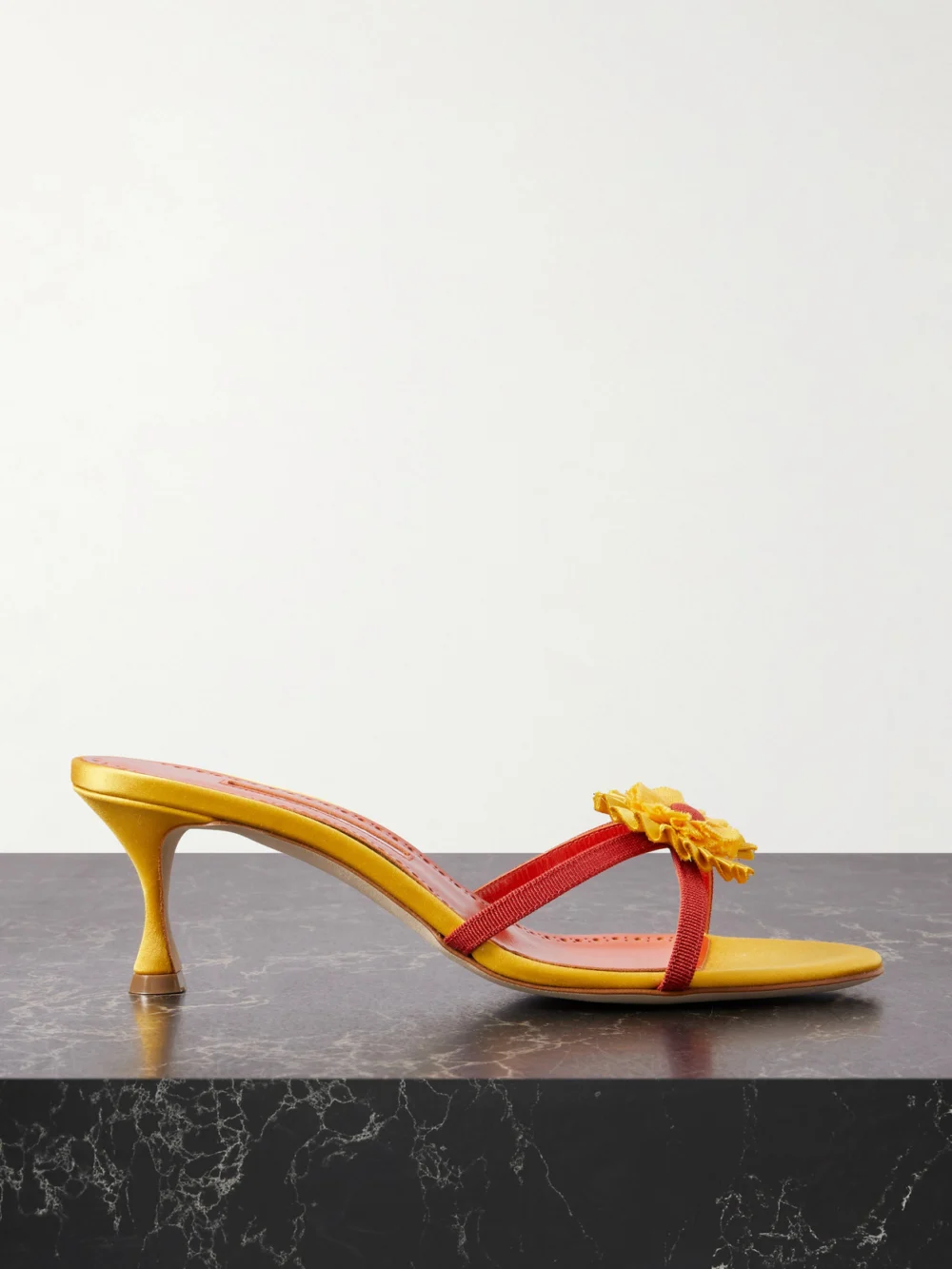 Manolo Blahnik Paliss 50 Appliquéd Grosgrain Mules in bright yellow