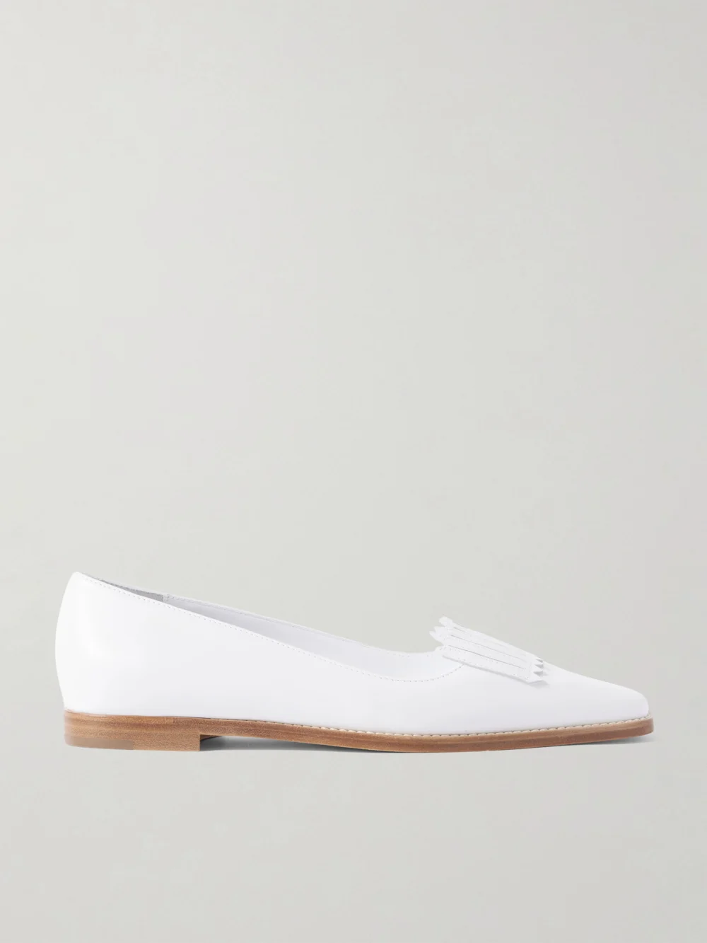 Manolo Blahnik Pausaniasflat Fringed Leather Loafers in white