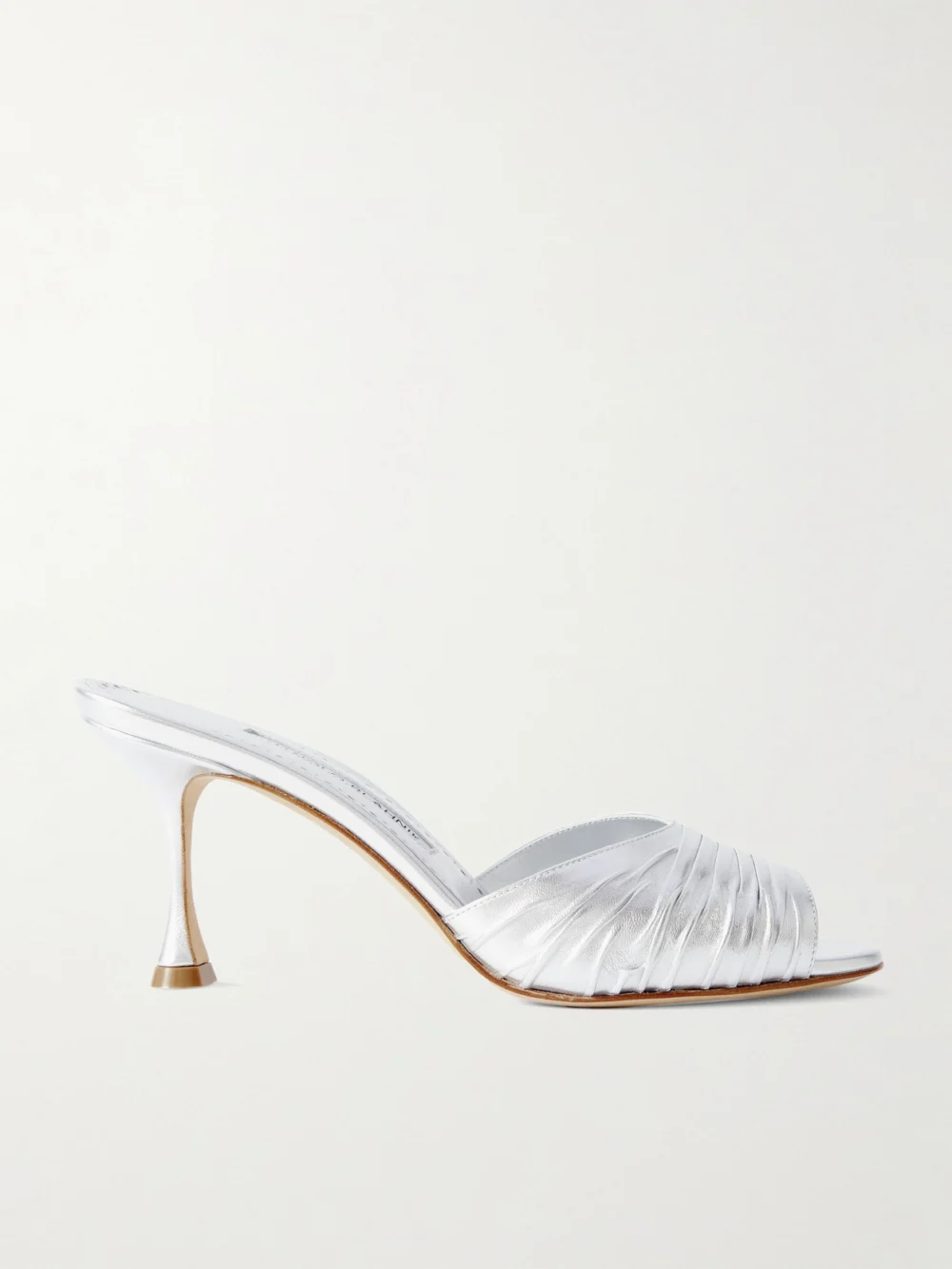 Manolo Blahnik Pirua 70 Crinkled Metallic Leather Mules in silver