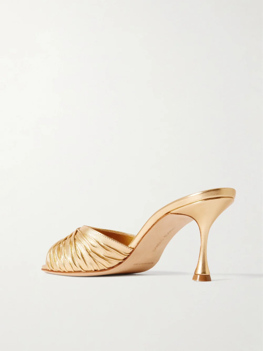 Back view of the Manolo Blahnik Pirua 70 Metallic Leather Mules
