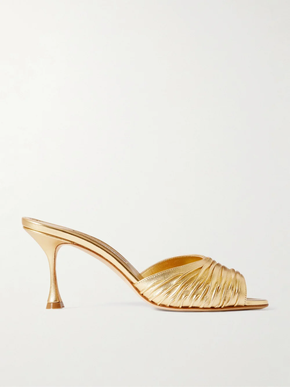 Manolo Blahnik Pirua 70 Metallic Leather Mules in gold