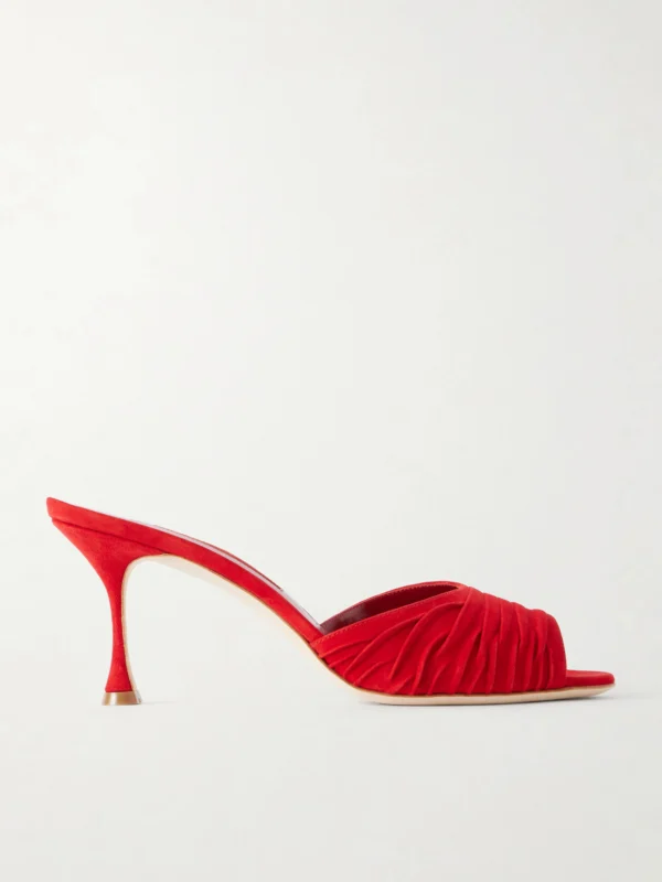Manolo Blahnik Pirua 70 Ruched Suede Mules