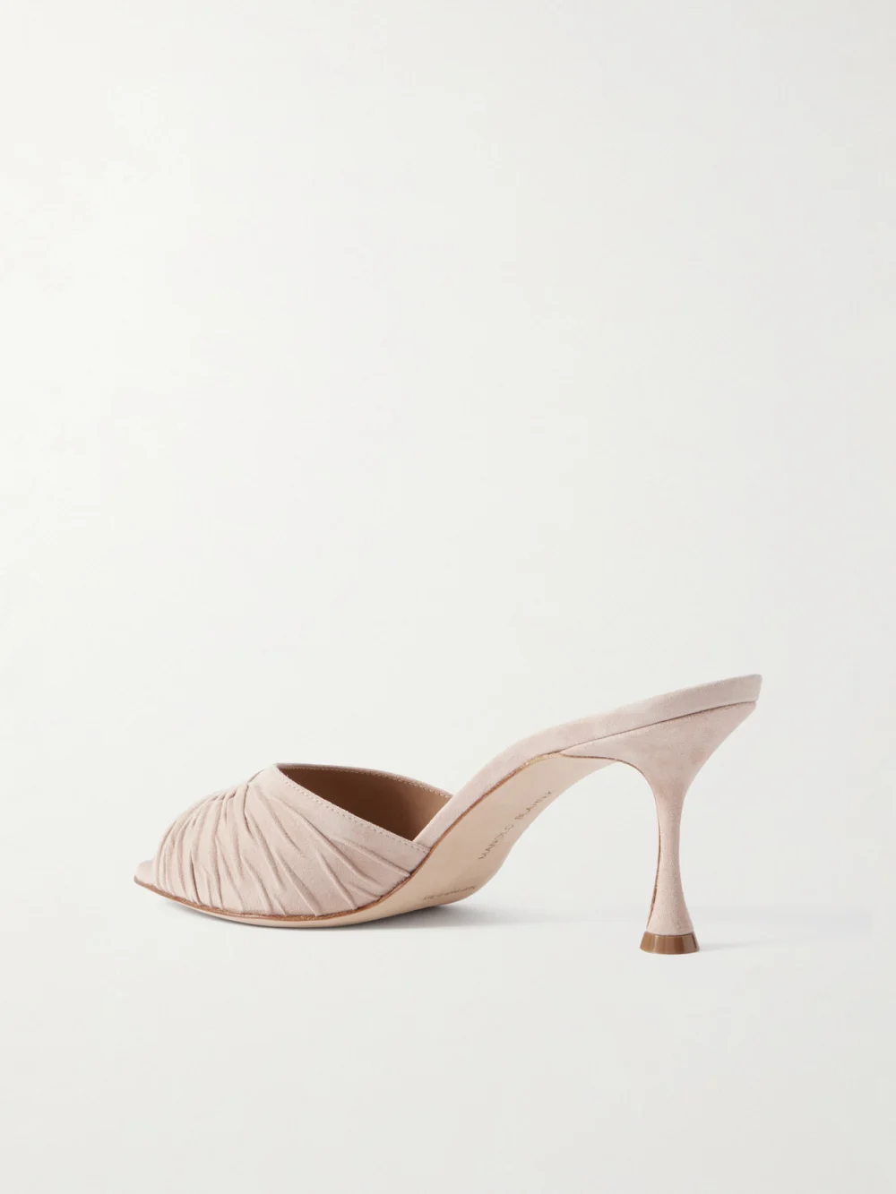 Back view of the Manolo Blahnik Pirua 70 Suede Mules