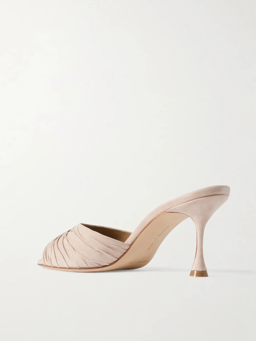 Back view of the Manolo Blahnik Pirua 70 Suede Mules