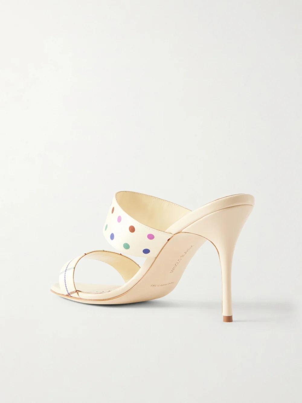 Back view of the Manolo Blahnik Ralotapla 90 Printed Twill Mules
