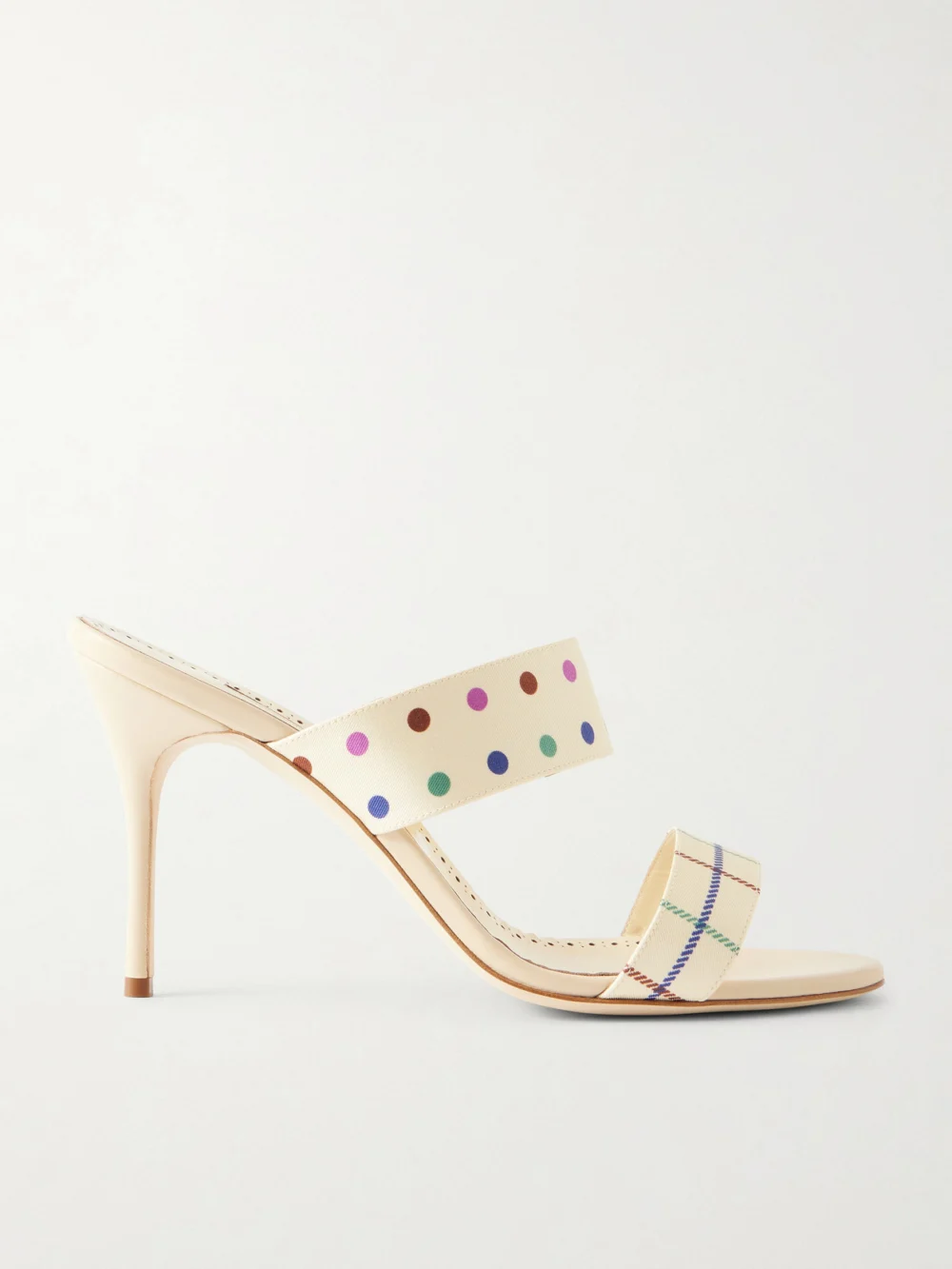 Manolo Blahnik Ralotapla 90 Printed Twill Mules in cream