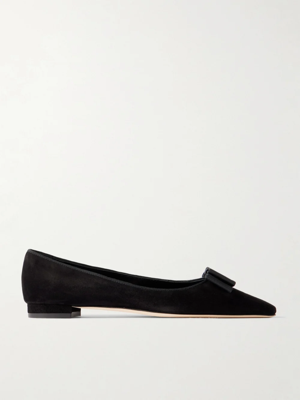 Manolo Blahnik Reador 10 Bow-detailed Suede Point-toe Flats in black
