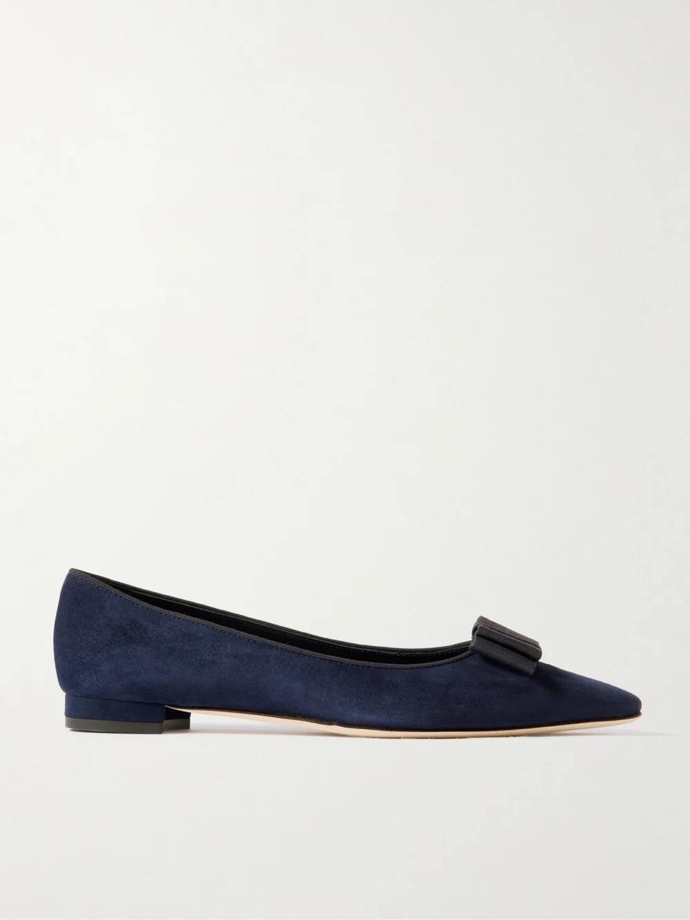Manolo Blahnik Reador 10 Bow-detailed Suede Point-toe Flats in navy