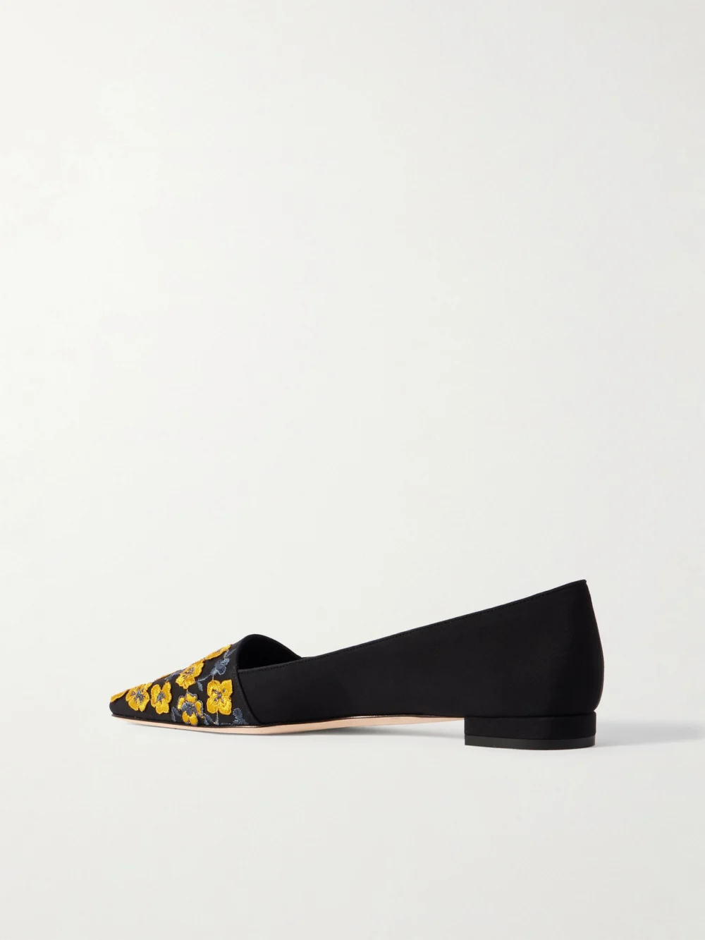 Back view of the Manolo Blahnik Safiye Embroidered Crepe De Chine Point-toe Flats