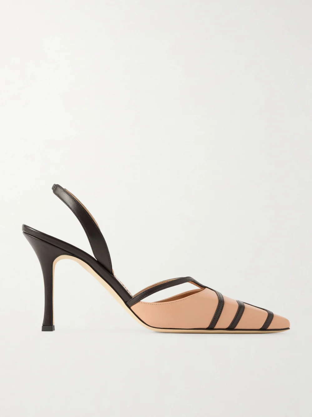 Manolo Blahnik Sarto 90 Two-tone Leather Slingback Pumps in neutral