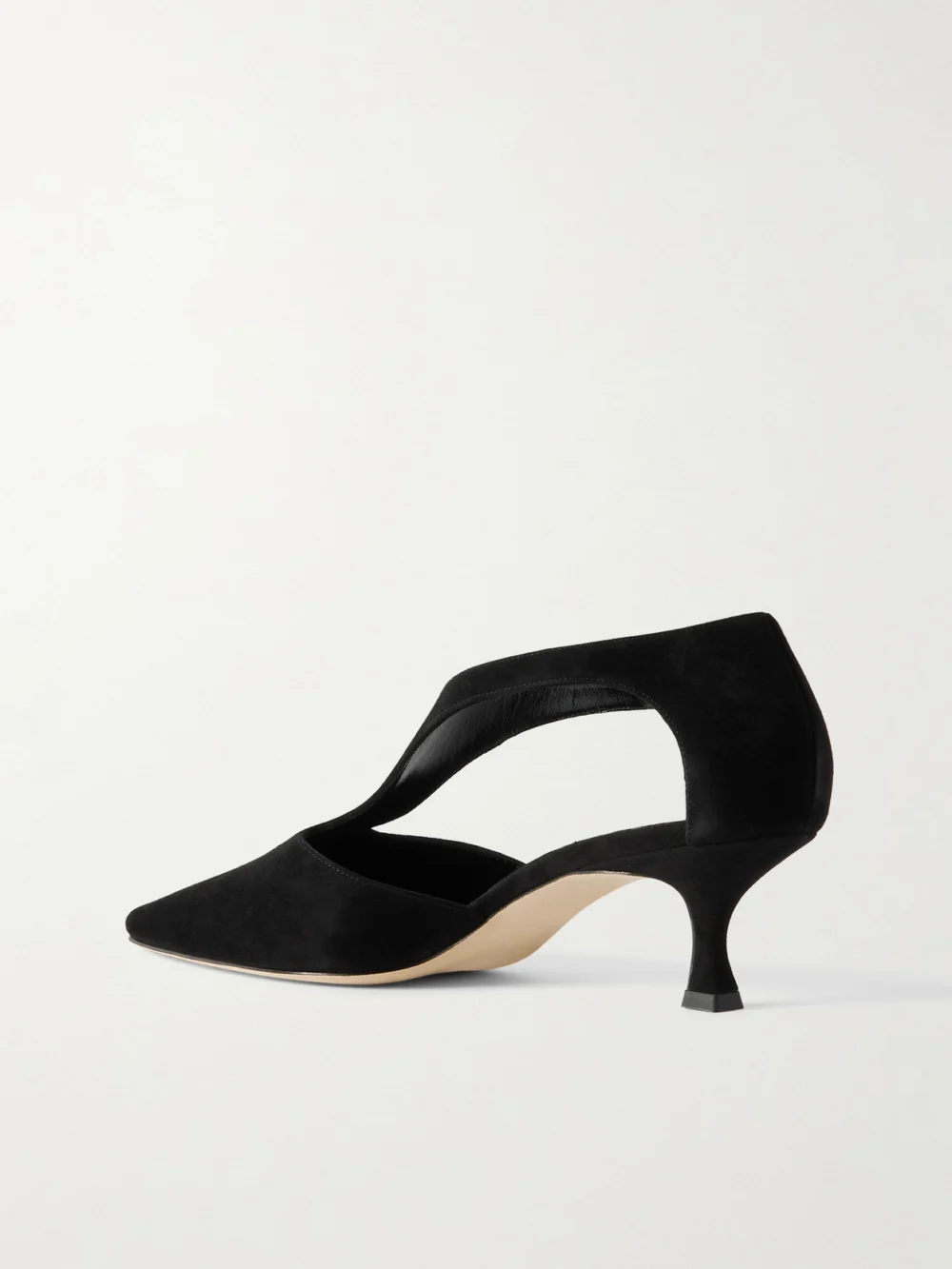 Back view of the Manolo Blahnik Shufta 50 Embellished Suede Pumps