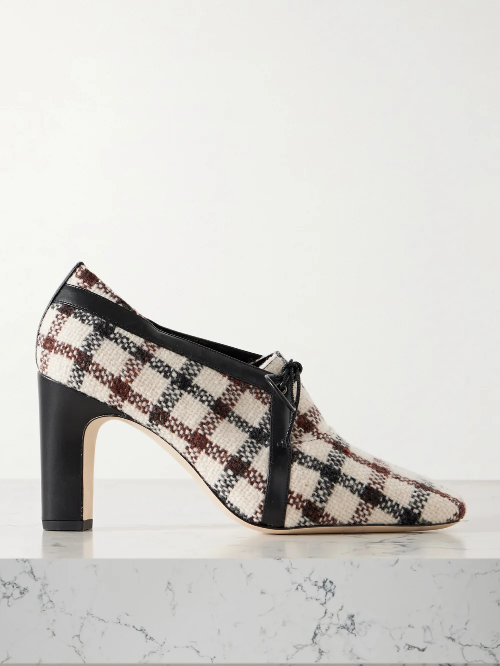 Manolo Blahnik Stagira 90 Leather-trimmed Checked Tweed Pumps in white