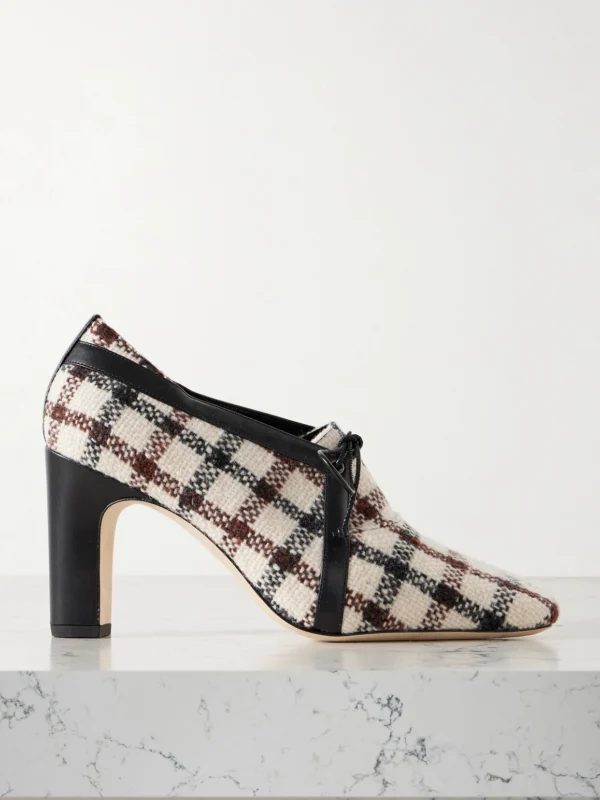 Manolo Blahnik Stagira 90 Leather-trimmed Checked Tweed Pumps