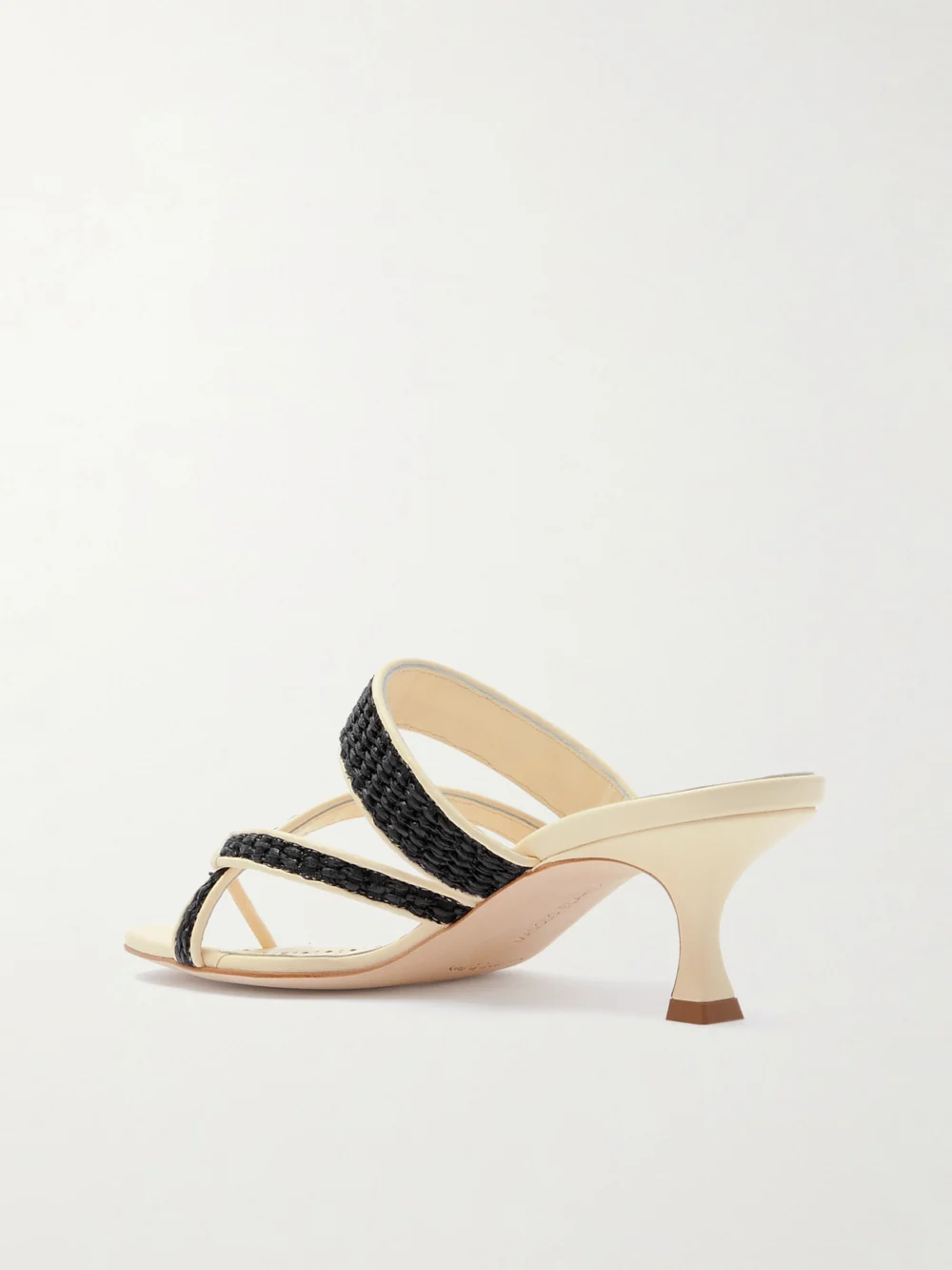 Back view of the Manolo Blahnik Susa 50 Raffia-trimmed Leather Mules