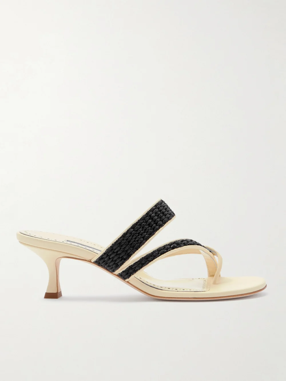 Manolo Blahnik Susa 50 Raffia-trimmed Leather Mules in black