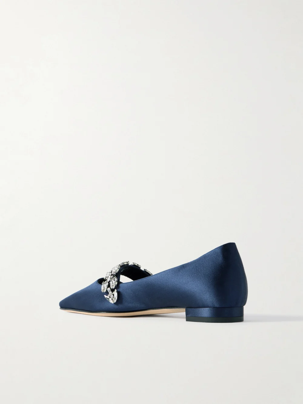 Back view of the Manolo Blahnik Tamolflat 10 Crystal-embellished Satin Point-toe Flats