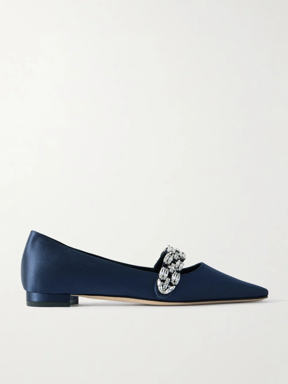 Manolo Blahnik Tamolflat 10 Crystal-embellished Satin Point-toe Flats in navy
