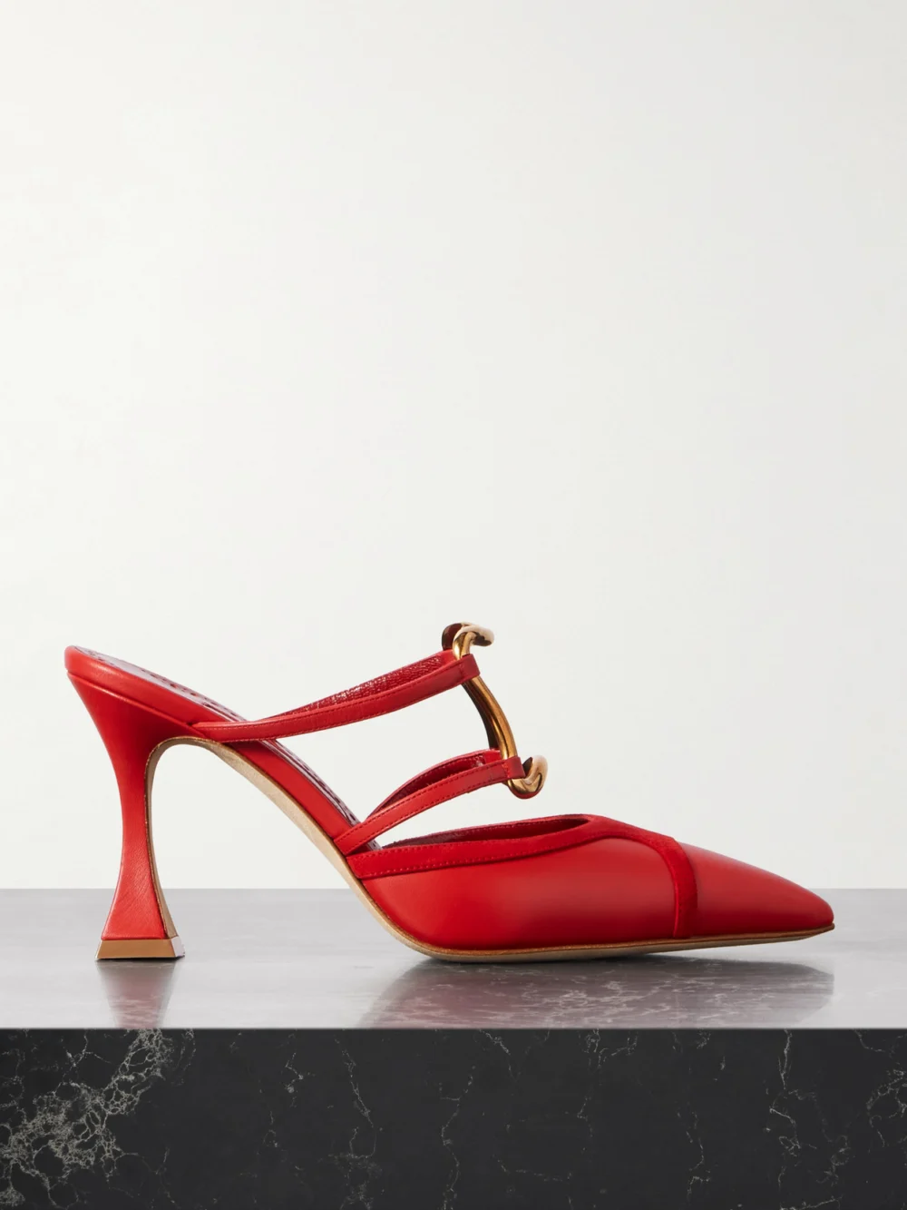 Manolo Blahnik Tituta 90 Embellished Suede-trimmed Leather Mules in red