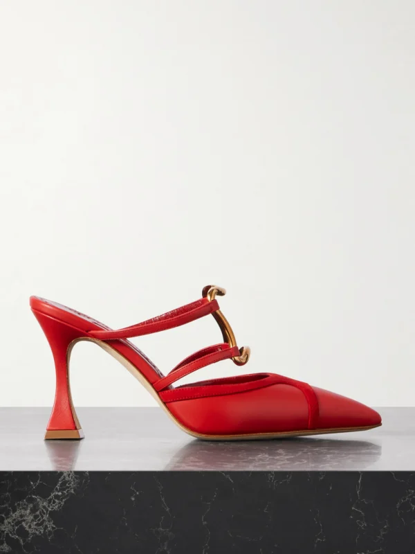 Manolo Blahnik Tituta 90 Embellished Suede-trimmed Leather Mules