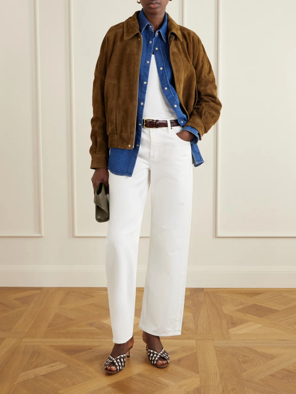 Manolo Blahnik Trofesamu 50 Woven Leather Mules, styled view