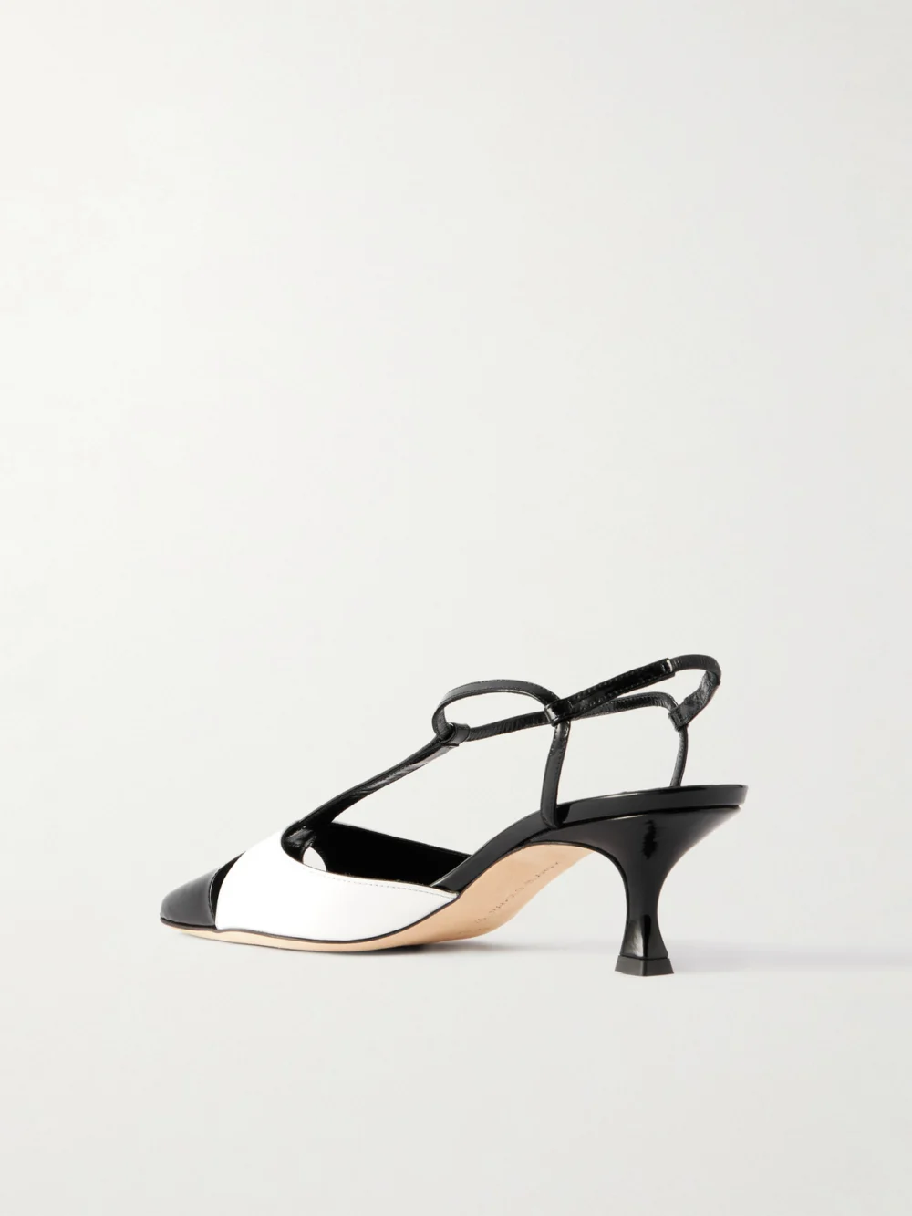 Back view of the Manolo Blahnik Turgimod 50 Two-tone Patent-leather Pumps