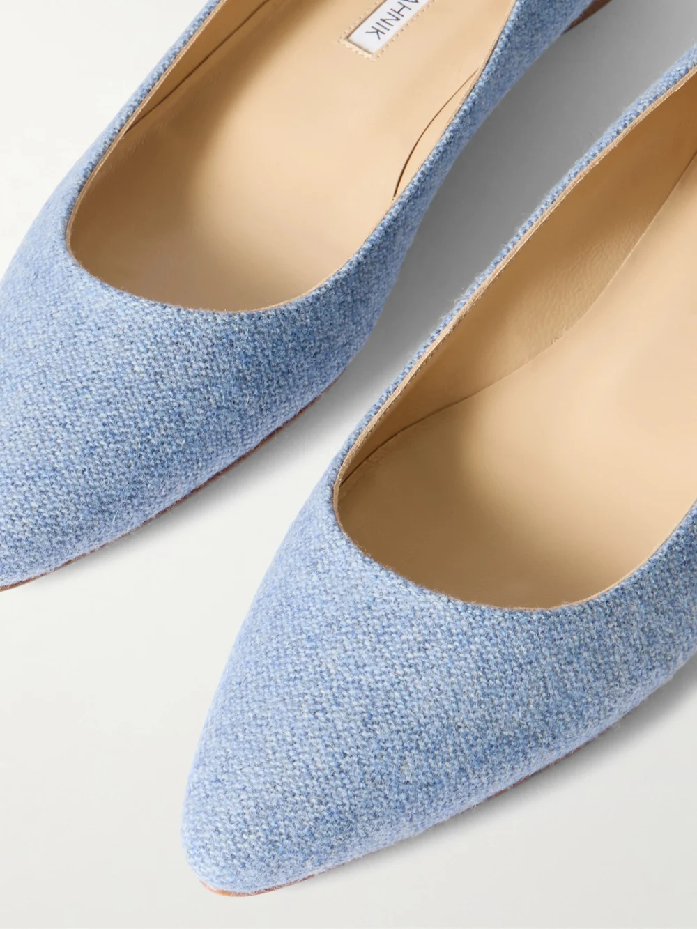 Close-up detail of the Manolo Blahnik Tweed Ballerina Flats