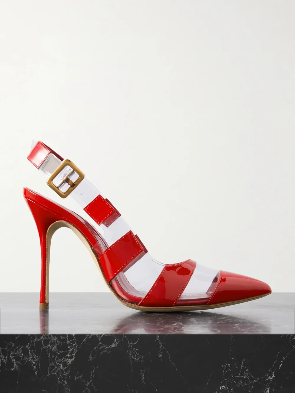 Manolo Blahnik Uxra 105 Patent-leather and Pvc Slingback Pumps in red