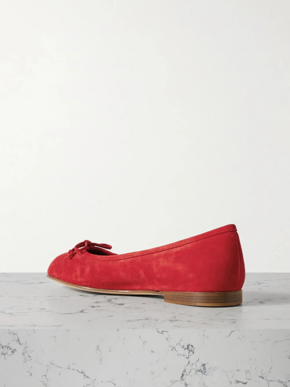 Back view of the Manolo Blahnik Veralli Bow-detailed Suede Ballet Flats