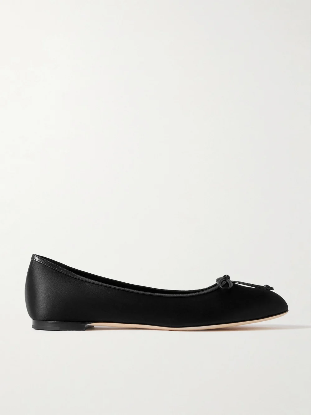 Manolo Blahnik Verallim 10 Bow-detailed Leather-trimmed Satin Ballet Flats in black