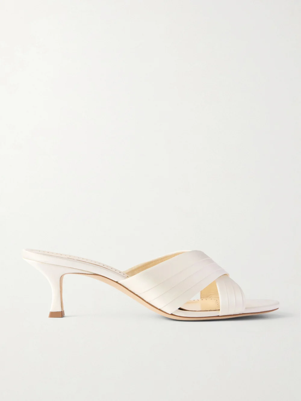 Manolo Blahnik Viera 50 Satin Mules in white