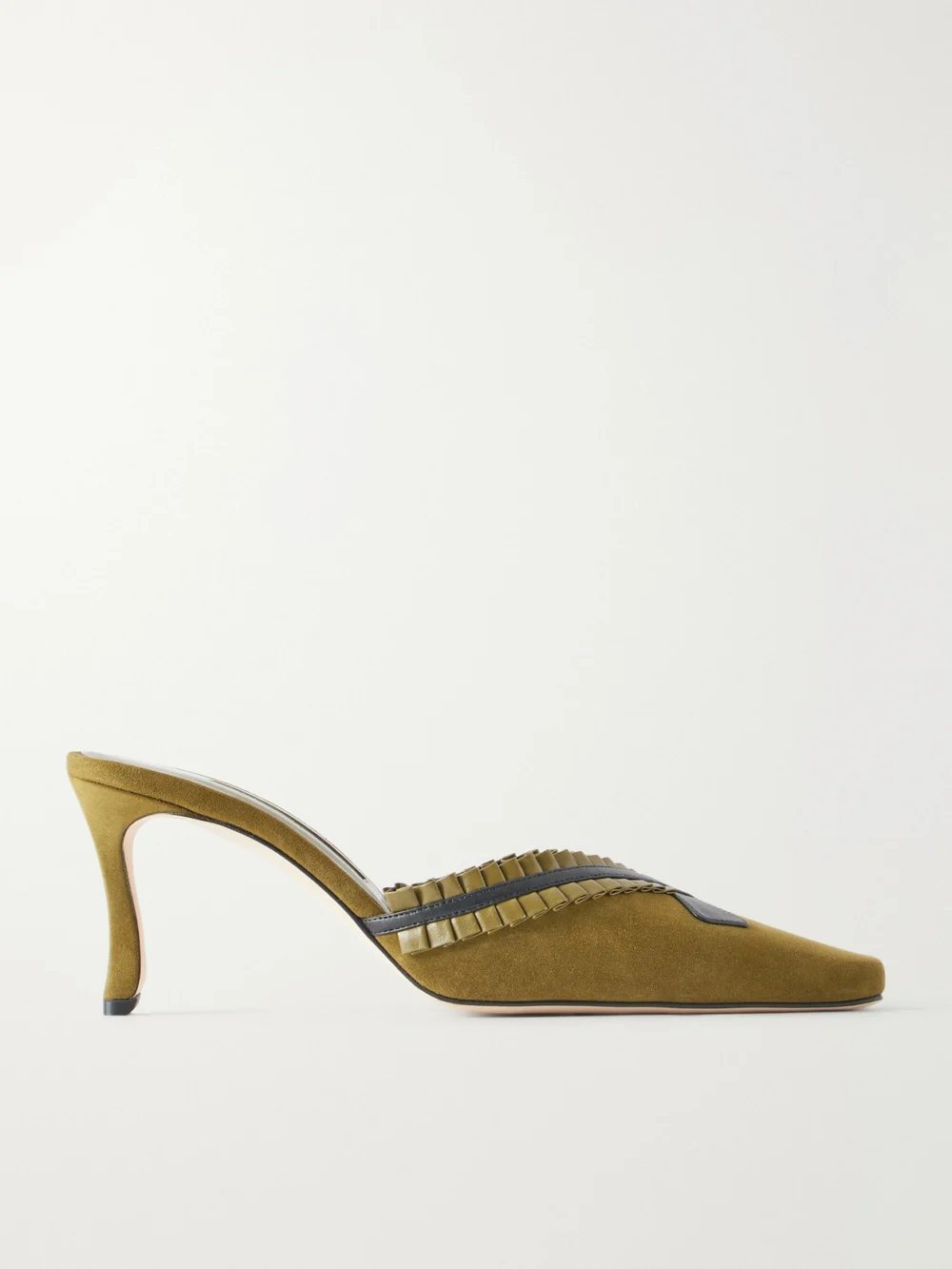 Manolo Blahnik Voluptia 70 Embellished Suede Mules in army green