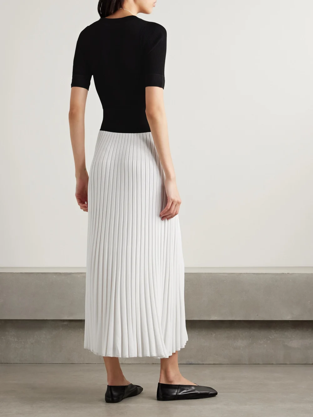 Back view of the Maria McManus Ballet Two-tone Pleated Stretch-knit Midi Dress