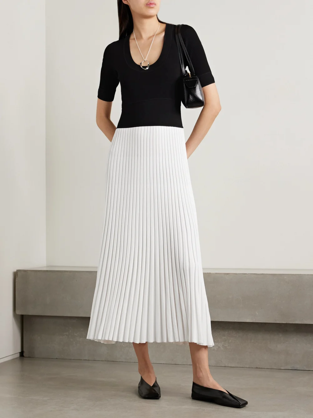 Maria McManus Ballet Two-tone Pleated Stretch-knit Midi Dress, worn by a model